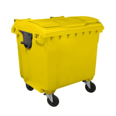 Cassonetto portarifiuti carrellato 1100 lt con coperchio piano e maniglie