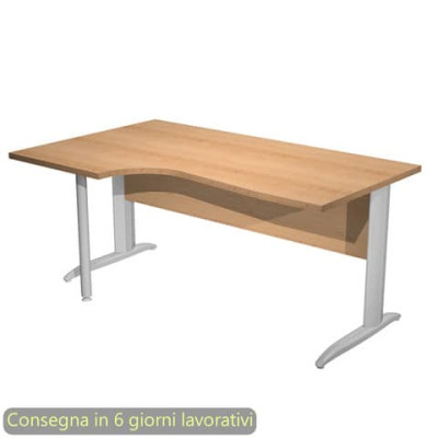 Scrivania sinistra compatta Presto fianchi metallo a L 160x60/80/100xH.72 cm
