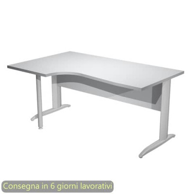 Scrivania sinistra compatta Presto fianchi metallo a L 160x60/80/100xH.72 cm