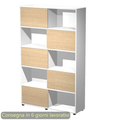 Libreria alta Tetris 5 ripiani con ante scorrevoli