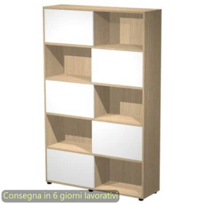 Libreria alta Tetris 5 ripiani con ante scorrevoli