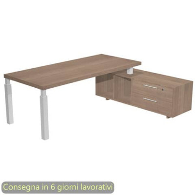 Scrivania manageriale Flora con mobile di servizo 195x170xH.76,2 cm gambe met. bianche