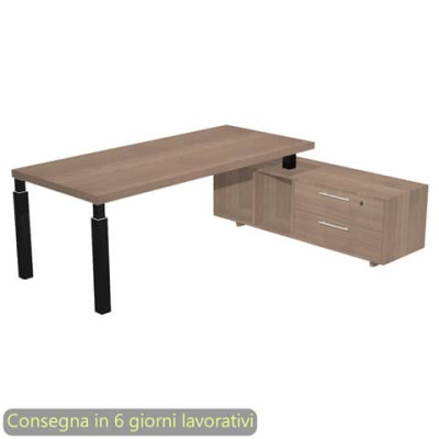 Scrivania manageriale Flora con mobile di servizo 195x170xH.76,2 cm gambe met. nere