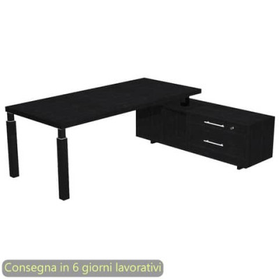 Scrivania manageriale Flora con mobile di servizo 225x170xH.76,2 cm gambe met. nere