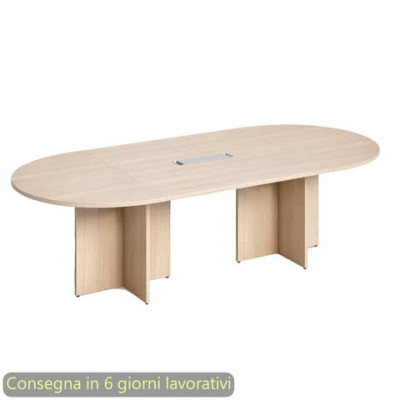 Tavolo riunione ovale Flex con gambe a croce rovere
