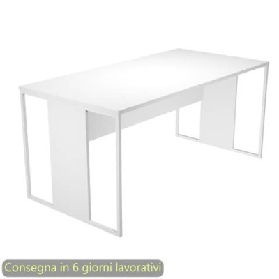 Scrivania 160x80xH.74,4 cm struttura metallo bianco-legno Blade
