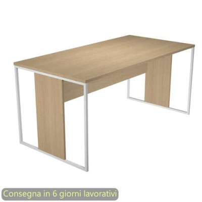 Scrivania 160x80xH.74,4 cm struttura metallo bianco-legno Blade
