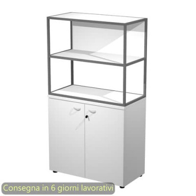 Armadio basso bianco con libreria metallica antracite 90x46xH.165 cm