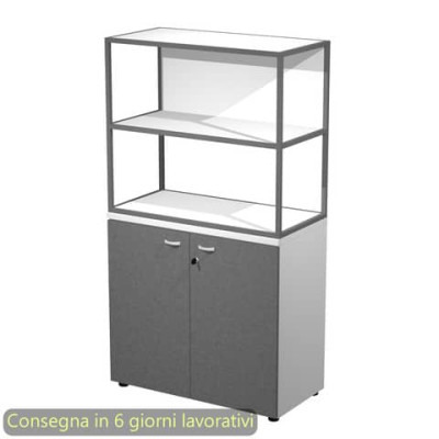 Armadio basso bianco con libreria metallica antracite 90x46xH.165 cm
