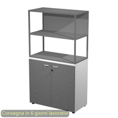 Armadio basso bianco con libreria metallica antracite 90x46xH.165 cm