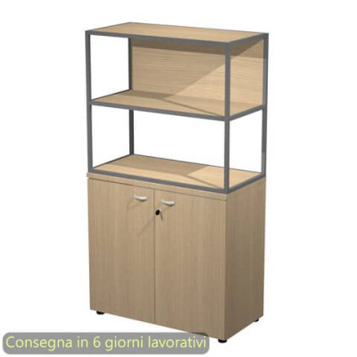 Armadio basso rovere con libreria metallica antracite 90x46xH.165 cm