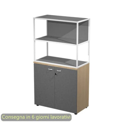 Armadio basso rovere ante antracite con libreria metallica bianca - ripiani antracite 90x46xH.165 cm Artexport Blade