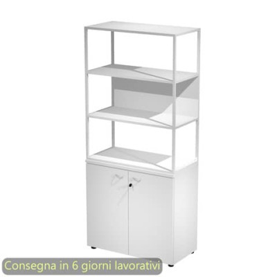 Armadio bianco con libreria media metallica bianca