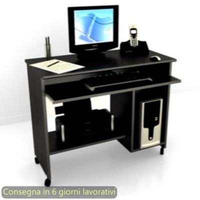 Scrivania su ruote con 2 vani a giorno + ripiano estraibile 92x45xH.76 cm