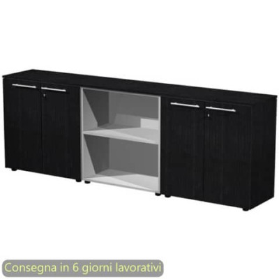 Composizione tre armadi bassi con 4 ante legno 242,8x43xH.81,4 cm Flora