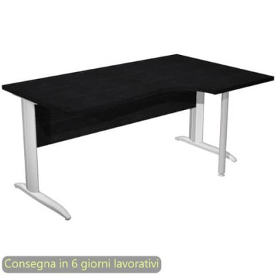 Scrivania a L destra 160x60/80/100xH.72 cm fianchi metallo grigio Presto