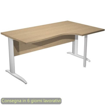 Scrivania a L destra 160x60/80/100xH.72 cm fianchi metallo grigio Presto