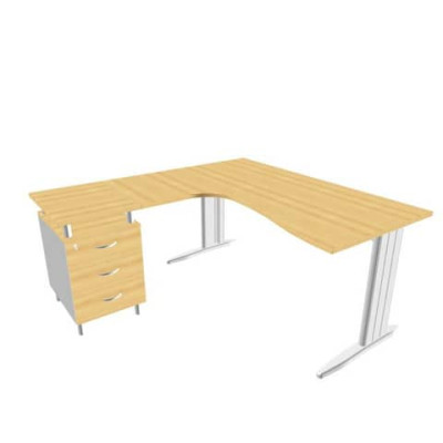 Scrivania Practika P1 destra gamba a L e cassettiera argento 160x165xH.75 cm