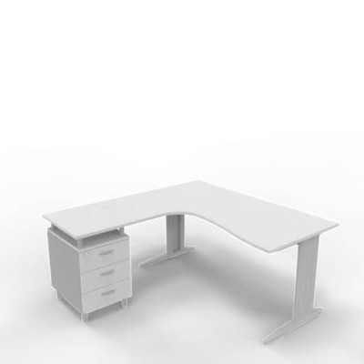 Scrivania Practika P1 sinistra gamba L e cassettiera argento 160x165xH.75 cm