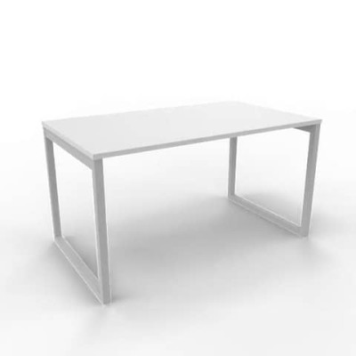Scrivania Practika P2 gamba ad anello in acciaio argento - 140x80xH.75 cm