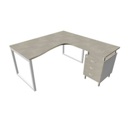 Scrivania Practika P2 dx gamba ad anello e cassettiera argento 160x165xH.75 cm