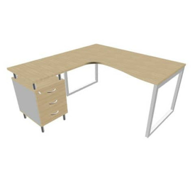 Scrivania Practika P2 sx gamba ad anello e cassettiera argento 160x165xH.75 cm