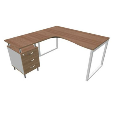 Scrivania Practika P2 sx gamba ad anello e cassettiera argento 160x165xH.75 cm