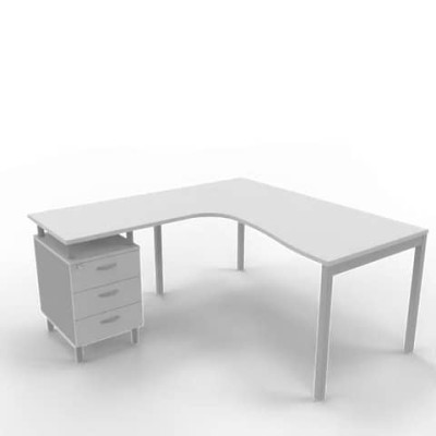 Scrivania Practika P3 sx gamba a ponte e cassettiera argento 160x120xH.75 cm
