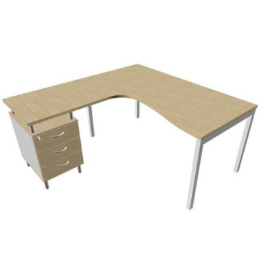 Scrivania Practika P3 sx gamba a ponte e cassettiera argento 160x120xH.75 cm