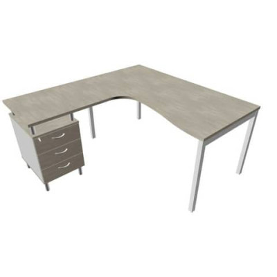 Scrivania Practika P3 sx gamba a ponte e cassettiera argento 160x120xH.75 cm