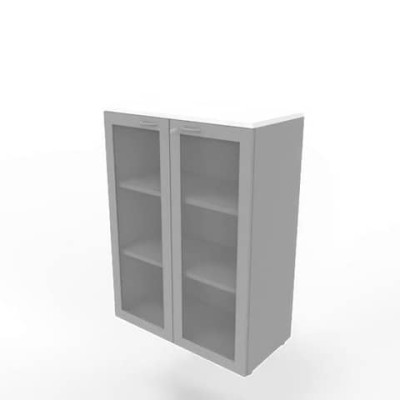 Armadio maxi ante vetro e telaio MDF scocca argento 90x45xH.123,2 cm