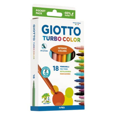Pennarelli Giotto Turbo Color in fibra punta fine 2,8 mm - in conf. da 18 colori assortiti - F073400