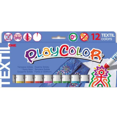 Playcolor tempera solida in stick 12 colori assortiti per tessuti- 10 gr 10461