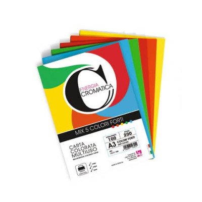 Carta colorata cromatica CWR formato A3 100 ff - 200 g - 5 colori assortiti