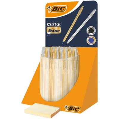 Espositore da banco 40 pezzi Bic Cristal fusto oro e argento - inchiostro blu e nero - 921338