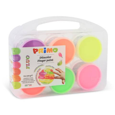 Tempera a dita Primo 100 g - valigetta 6 colori assortiti in vasetti in polipropilene
