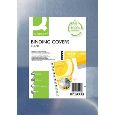 Copertine lucide per rilegatura Q-Connect in PET A4  - conf. 100 pezzi