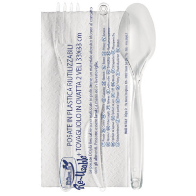 Set posate  trasparenti in PS + tovagliolo