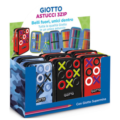 Espositore 6 astucci 3 zip Giotto Tris collezione Supermina fantasie assortite - F963000