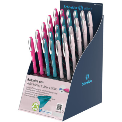 Espositore 30 penne a sfera Schneider Slider Memo Colour Edition tratto XB inchiostro blu - P399632