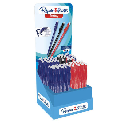 Espositore 84 penne cancellabili Paper Mate Replay colori nero/blu/rosso - 2209155
