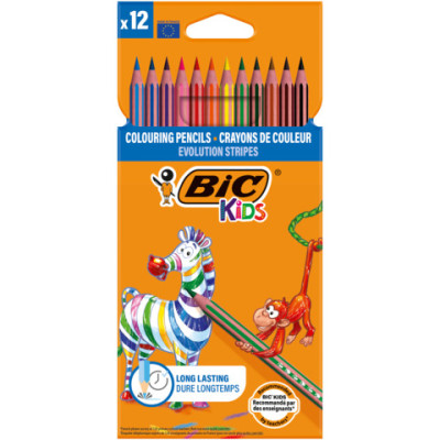 Matite colorate BIC Kids Evolution Stripes 3,05 mm con fusto esagonale in conf. 12 pezzi assortiti - 9505222