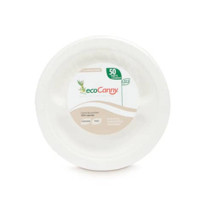 Piatti a 2 scomparti bio-compostabili ecoCanny Party bianco Ø225x22 mm conf. 50 pz - ECO?008CA
