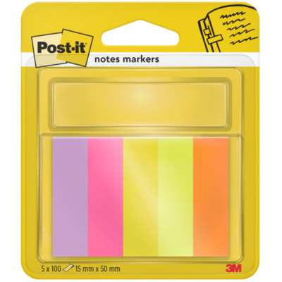 Segnapagina removibili in carta Post-it® Notes Markers neon assortiti 5 blocchetti da 100 fogli - 670-5