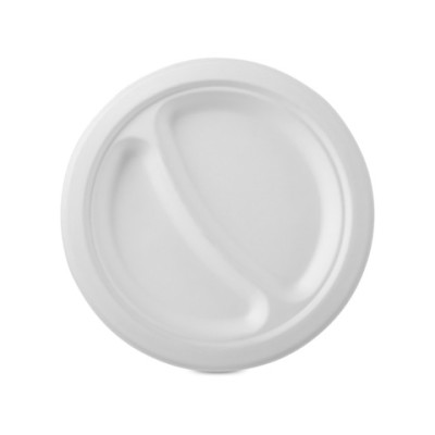 Piatto piano a 2 scomparti in canna da zucchero conf. 50 pz