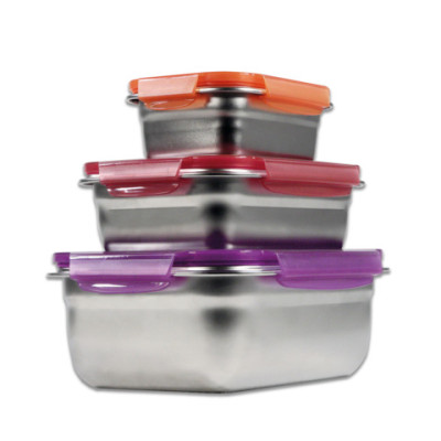 Contenitori per alimenti in acciaio inossidabile adatti a microonde Sogo set 3pz 14x8 cm-16x8.5 cm-18x9.5 cm -