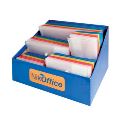 Espositore 120 buste con bottone Nikoffice varie misure in colori trasparenti assortiti - 01NIK214/ES