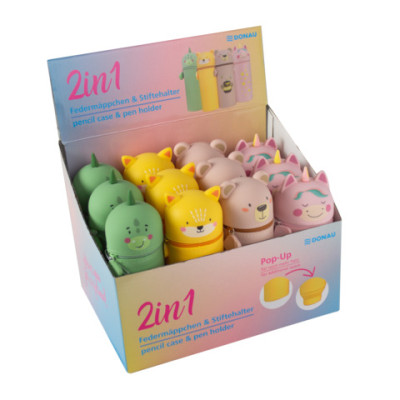 Espositore 12 astucci in silicone Donau Animals assortiti 2460083-99
