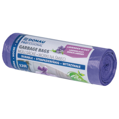Sacchi profumati per rifiuti inorganici Donau Professional 120 L 122x70 cm - 24 g/m² lavanda - rotolo 10 pz - 22224432-09