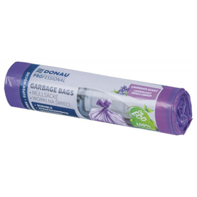 Sacchi profumati per rifiuti inorganici Donau Professional 60 L 69x62 cm - 28 g/m² lavanda - rotolo 10 pz - 22213322-09